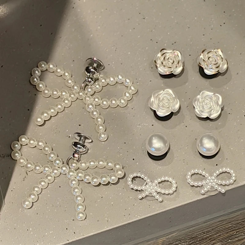 New Pearls Bowknot Shoes Charm Set 2026 Punk Heart Flowers DIY Shoe Accessories Ballet Style Silver Detachable Shoe Buckle Decor Pi-Mart