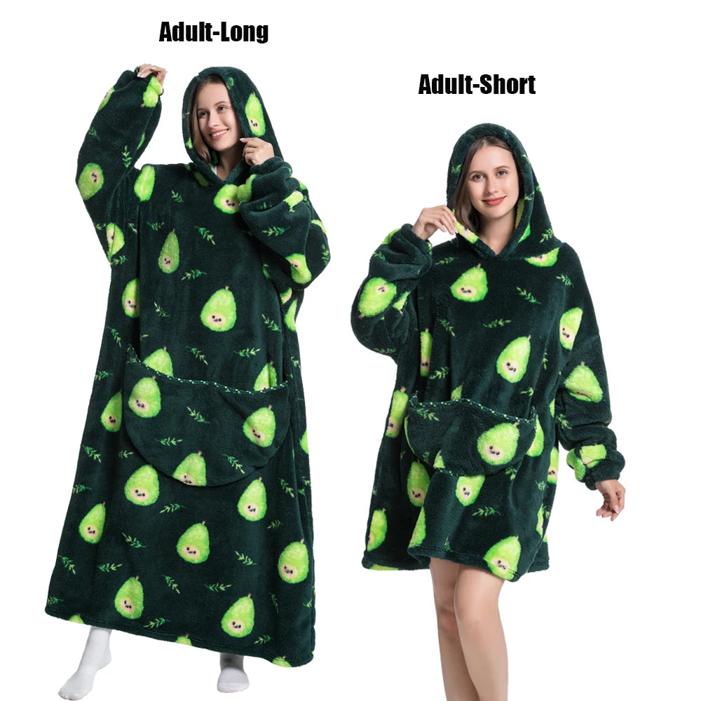 Women Plush Fleece Blanket Men Warm Thick Hoodies Adult Giant TV Blanlets with Sleeves Super Long Cold-proof Homewear Pajamas Pi-Mart