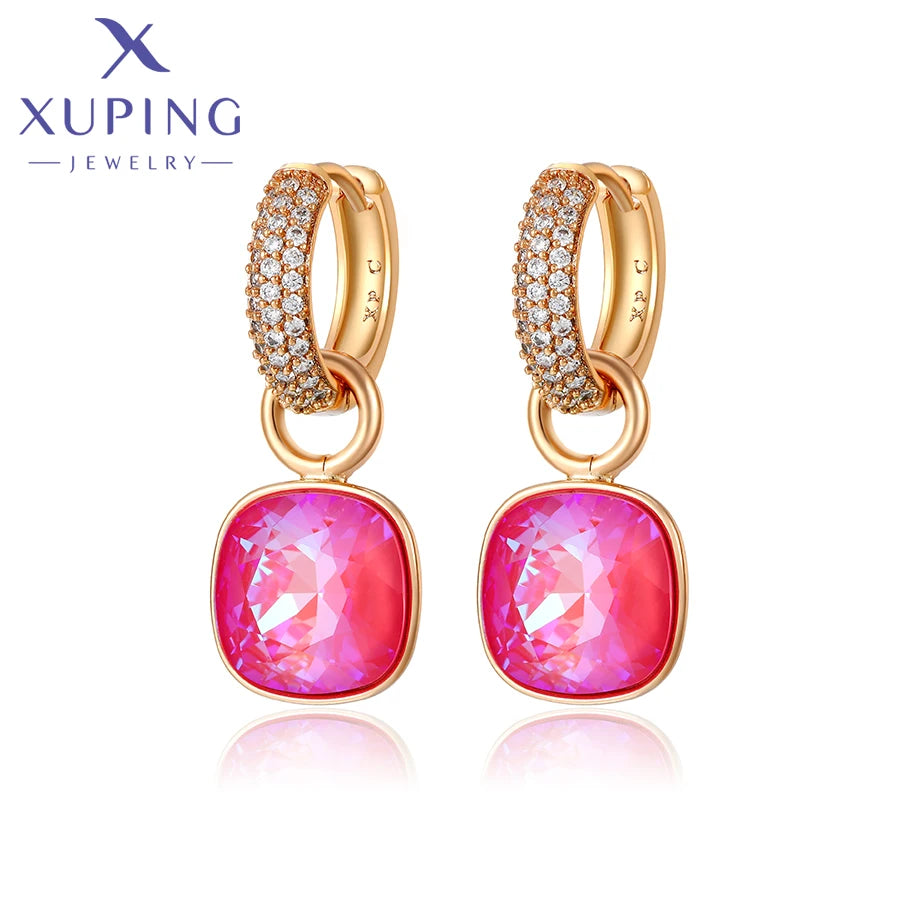 Xuping Jewelry Charm Square Shaped Luxury Exquisite Gold Color Plated Crystal Earring for Women Gift A00606258 Pi-Mart