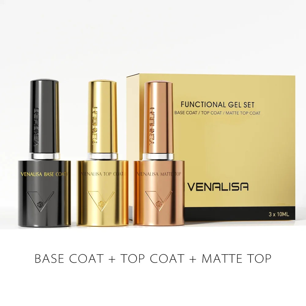 1/2/3pcs Kit Venalisa 10ml Nail Gel Polish HEMA/TPO Free Base Ultra Glossy Diamond Tempered Long Wear Top Coat Matt Gel Varnish Tri Light Beauty