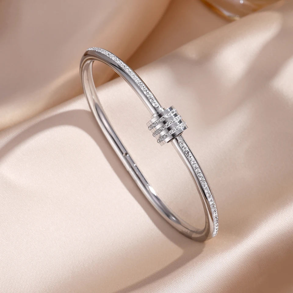 ZAKOL 5/1pcs Sparkling Zirconia Inlaid Stainless Steel Bracelet Set for Women Stackable Bangles Fashion Non Fading Jewelry Gift Pi-Mart