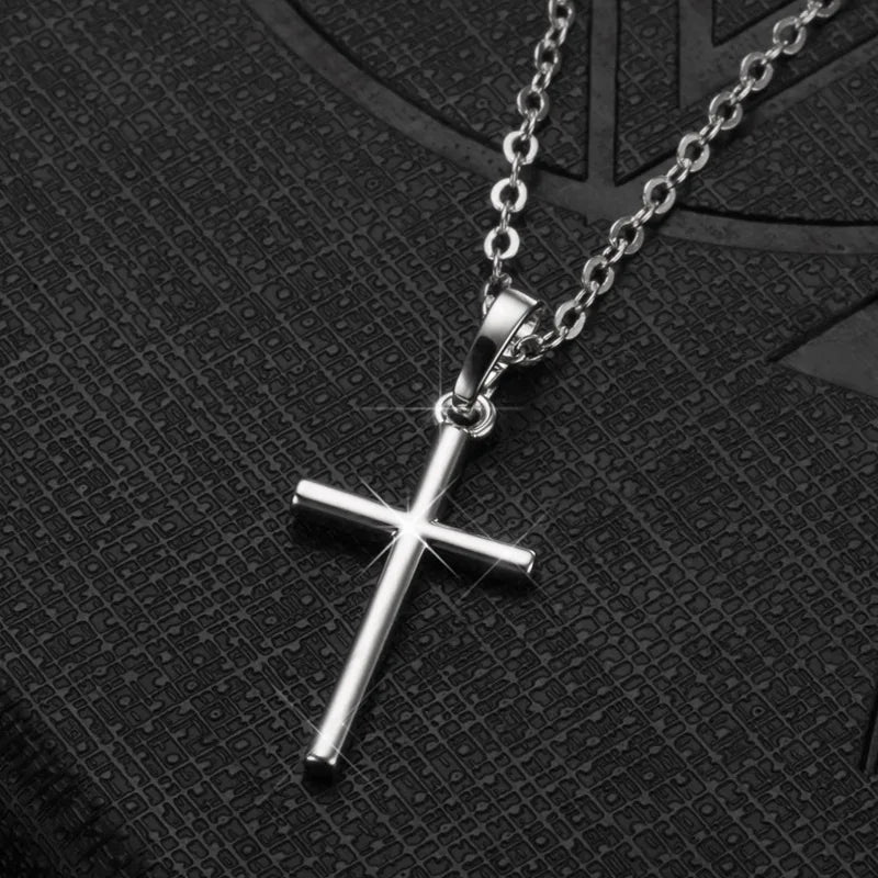 Fashion Christian Jesus Cross Necklaces Silver Color Long Chain Simple Pendants For Women Men Jewelry Gifts Dropshipping Pi-Mart