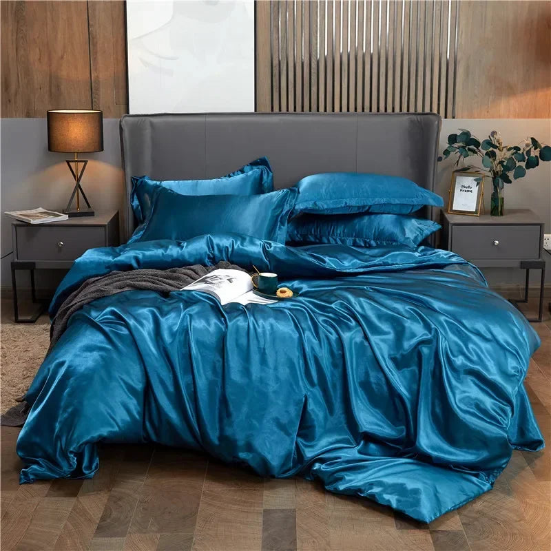 Luxury Rayon Satin Duvet Cover Queen High Quality King Size Smooth Quilt Cover Solid High End Single Double Comforter Cover Pi-Mart