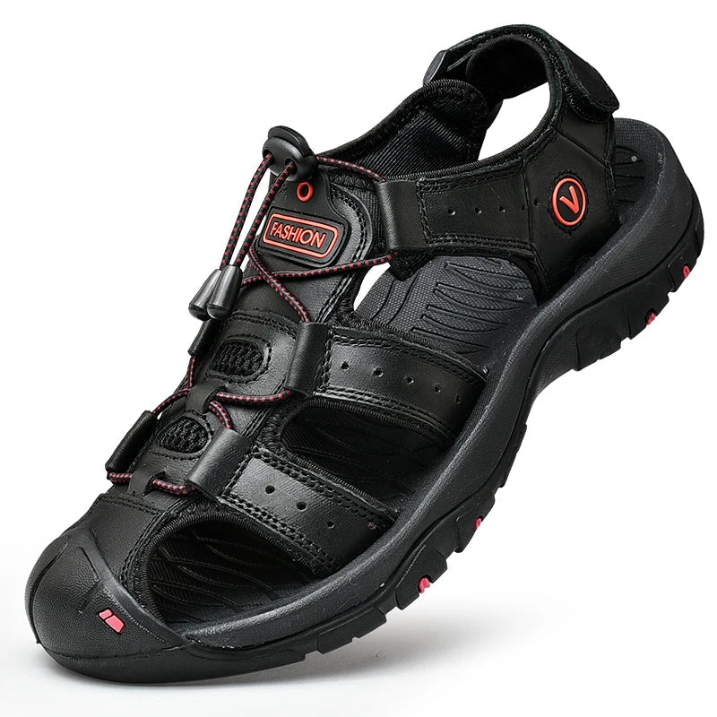 Summer Men Sandals Genuine Leather Mens Casual Shoes Outdoor Men Leather Sandals for Men Beach Shoes Roman Shoes Plus Size 38-48 LadyShow.Store