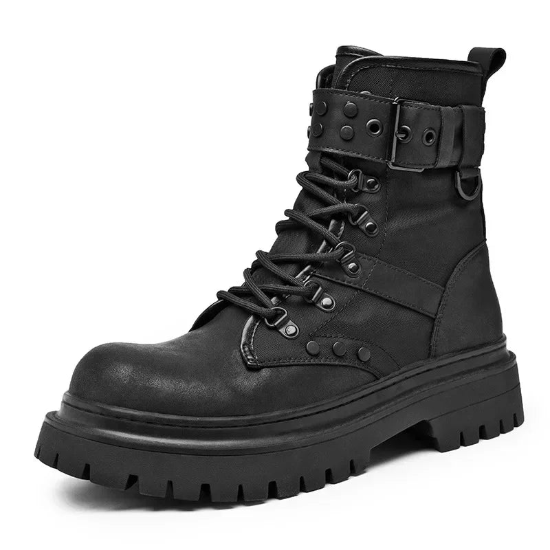 Men's boots 2025 autumn retro British style black workwear boots casual short boots versatile thick soled motorcycle boots Pi-Mart
