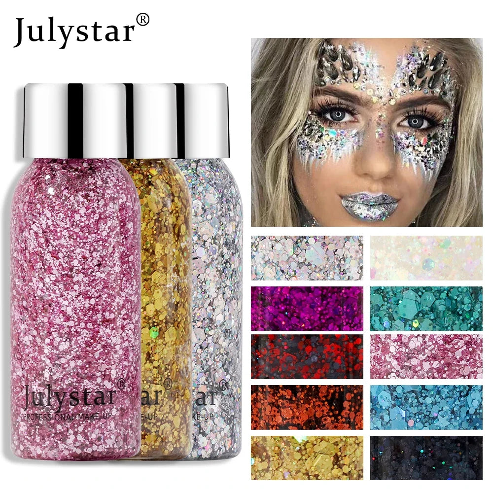 Glitter Eye Shadow Liquid Face Body Sequins Gel Long-Lasting Liquid Face Shimmer Multicolor For Party Music Festival Makeup 30ML Tri Light Beauty