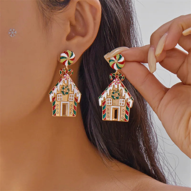 Creative Christmas Grandpa and Grandma Zircon Stud Earrings For Women White Pearl Crystal Snowman Elk Earring New Year Jewelry Pi-Mart