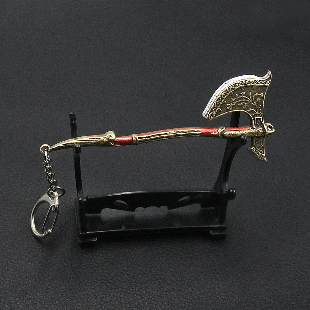 New God of War 5 Ragnarok Keychain Thor's Hammer Mjolnir Key Chain Levitan's Axe Keyring Blades of Exile Chaos Game Accessories Pi-Mart