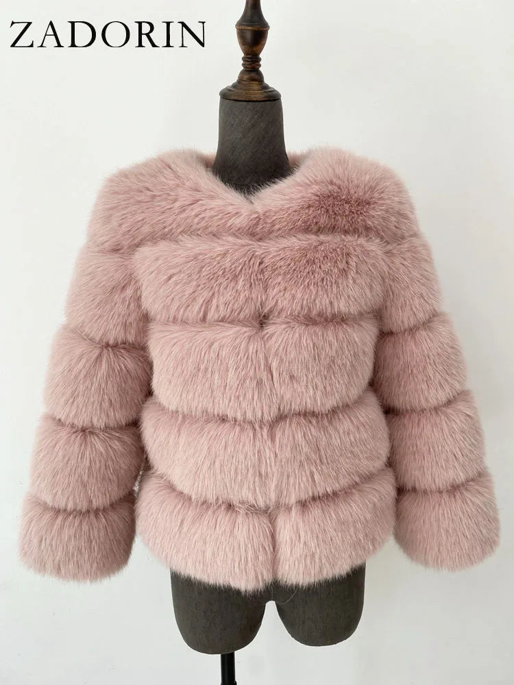ZADORIN S-6XL Mink Coat Winter Black White Faux Fur Coat Woman Elegant Fluffy Faux Fur Jacket Top Short Fur Coats Woman Clothing LadyShow.Store