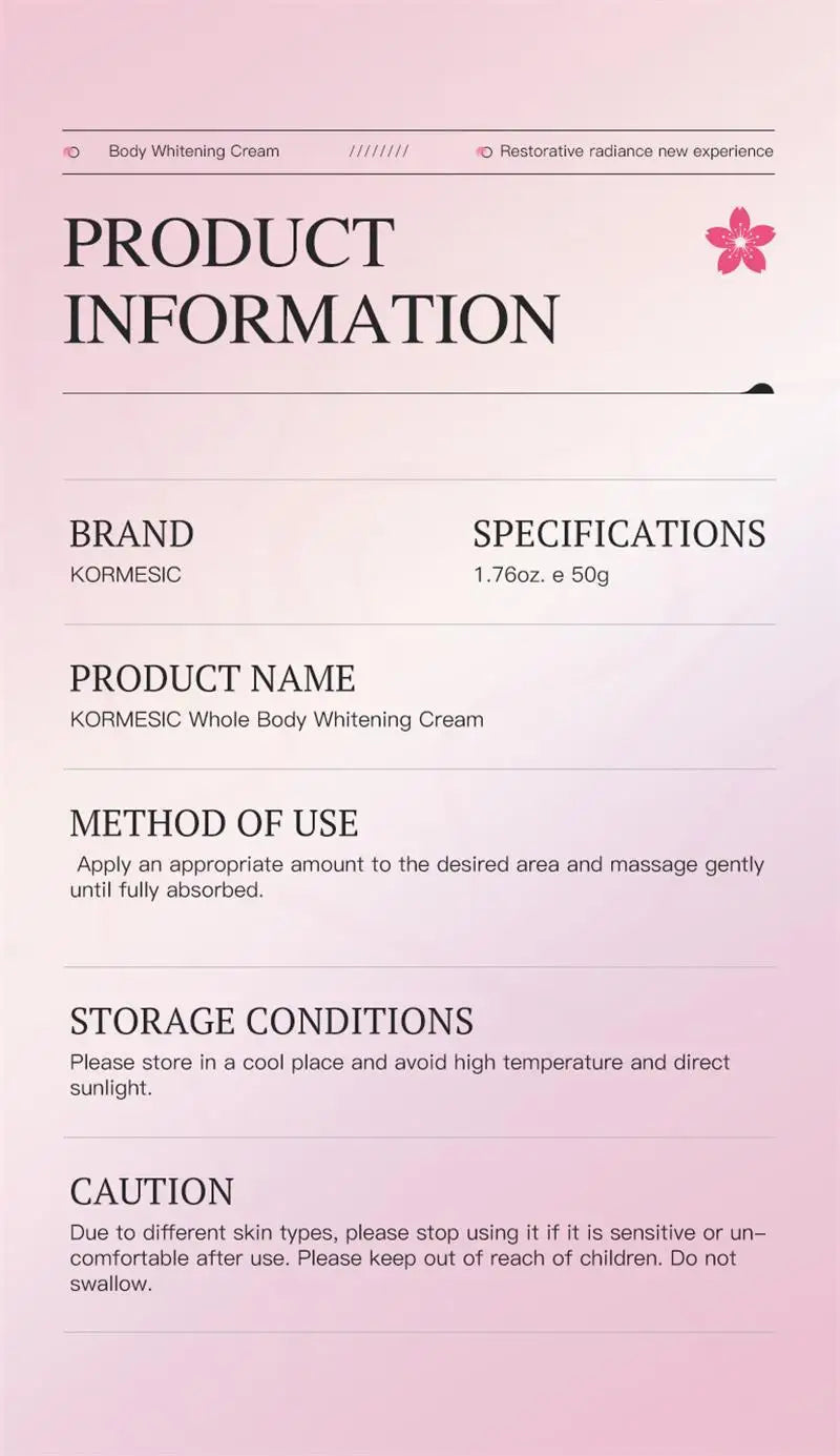 Glutathione Niacinamide Body Lotion Skin Brightening Hydrate Revitalize Even Skin Tone Whitening Face Bleaching Lightening Care Pi-Mart