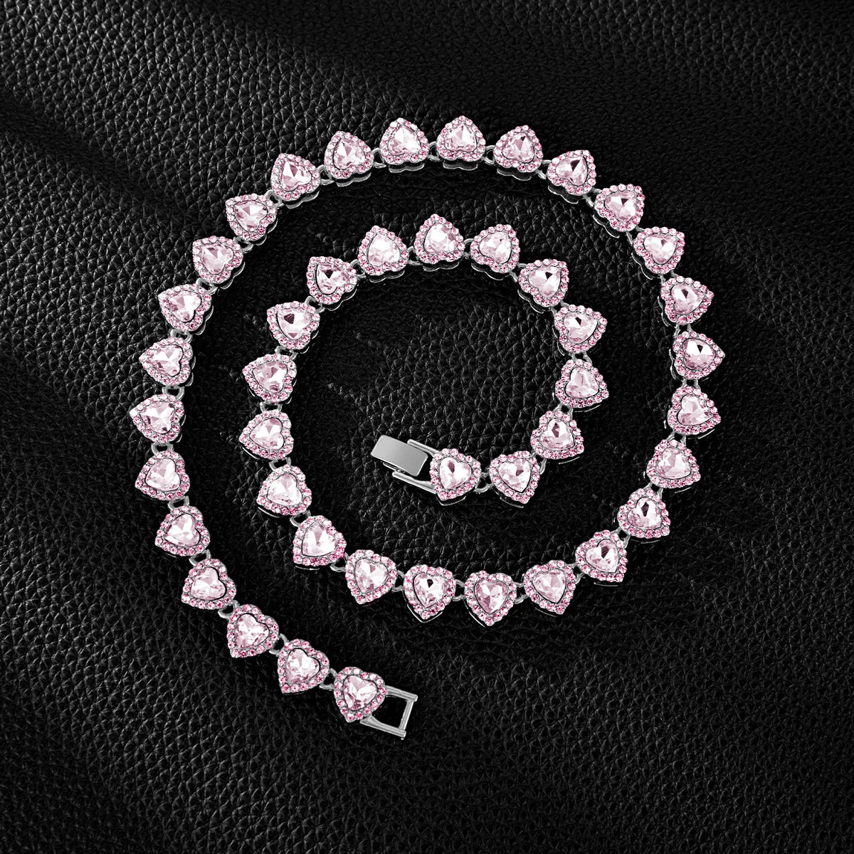 Yupsk 45CM/20CM Shiny Heart Rhinestone Hip Hop Rock Tennis Chain Bracelet Necklace for Women Men Trendy Jewelry Set Gift Pi-Mart