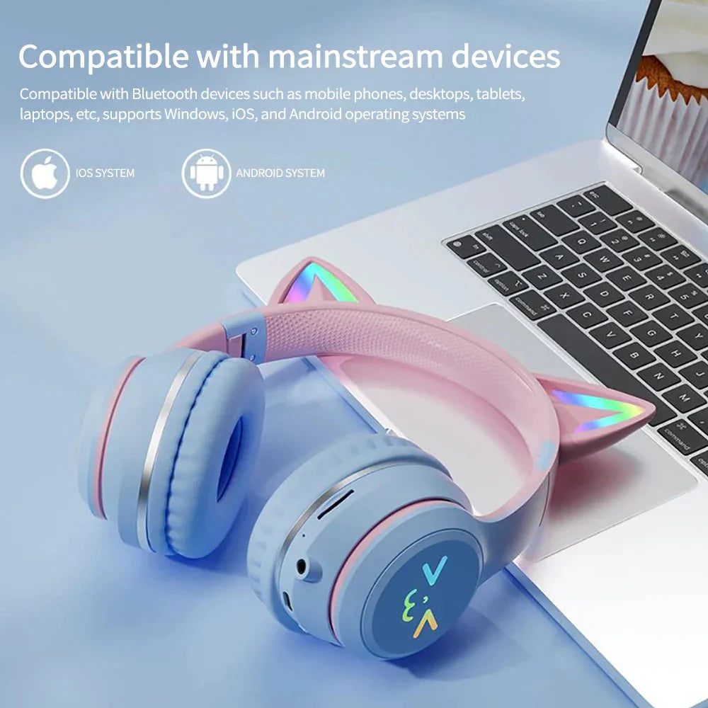 NNEOBA Cat Ear Wireless Bluetooth Headphone Blue LuxuryLifeWay Online Store