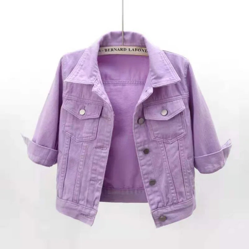 Women Denim Jacket Spring Autumn Short Coat Pink Jean Jackets Casual Tops Purple Yellow Purple Blue Loose Tops Lady Outerwear LadyShow.Store