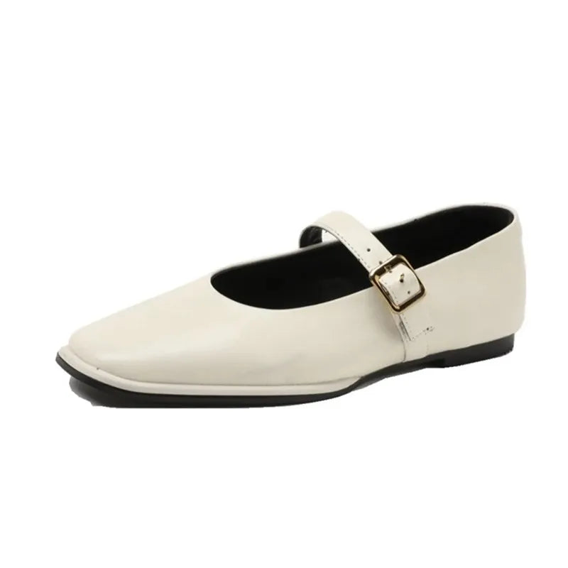 AIYUQI Mary Jane Shoes Female Genuine Leather 2026 New Snap Ballet Shoes Women Square Toe Flat Cowhide Ladies Shoes LadyShow.Store