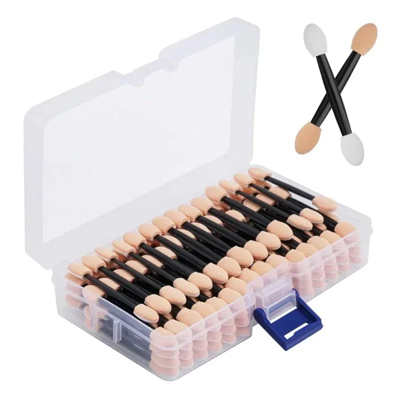 Cuttte 50/100PCS Disposable Dual Sides Eye Shadow Sponge Applicators with Container,  Length Eyeshadow Brushes Makeup Applicator LadyShow.Store