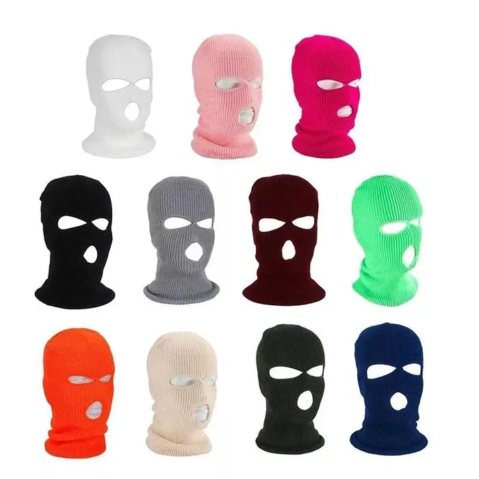 Winter Motorcycle Windproof Full Face Knit Hats Ski Mask Men Warm Wool Balaclava embroidery Winter hats Knitted 3 Holes Ski Mask Pi-Mart