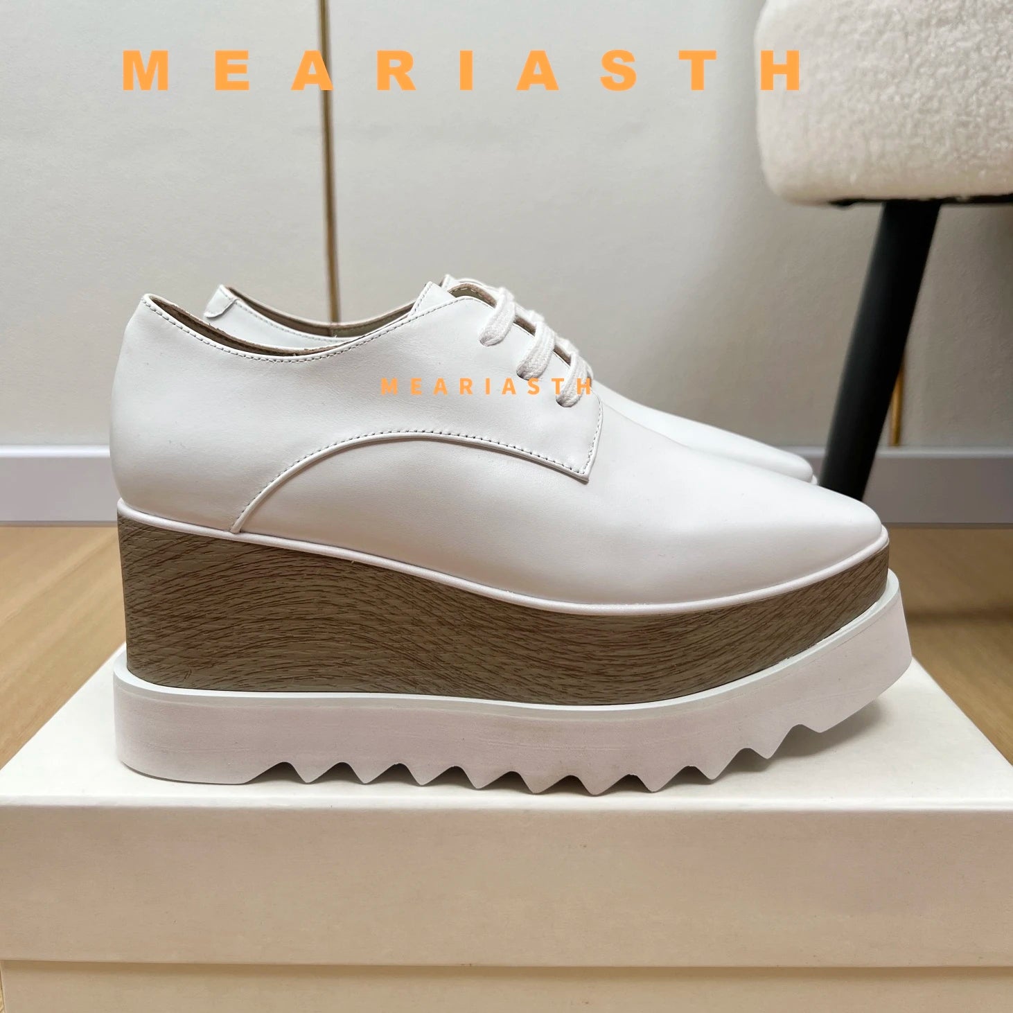 Women Walking Sneakers Autumn Lace-up High Platform Chunky Shoes Breathable Leather Shoes 8.5CM Winter Wedge Heels Casual Shoes Pi-Mart