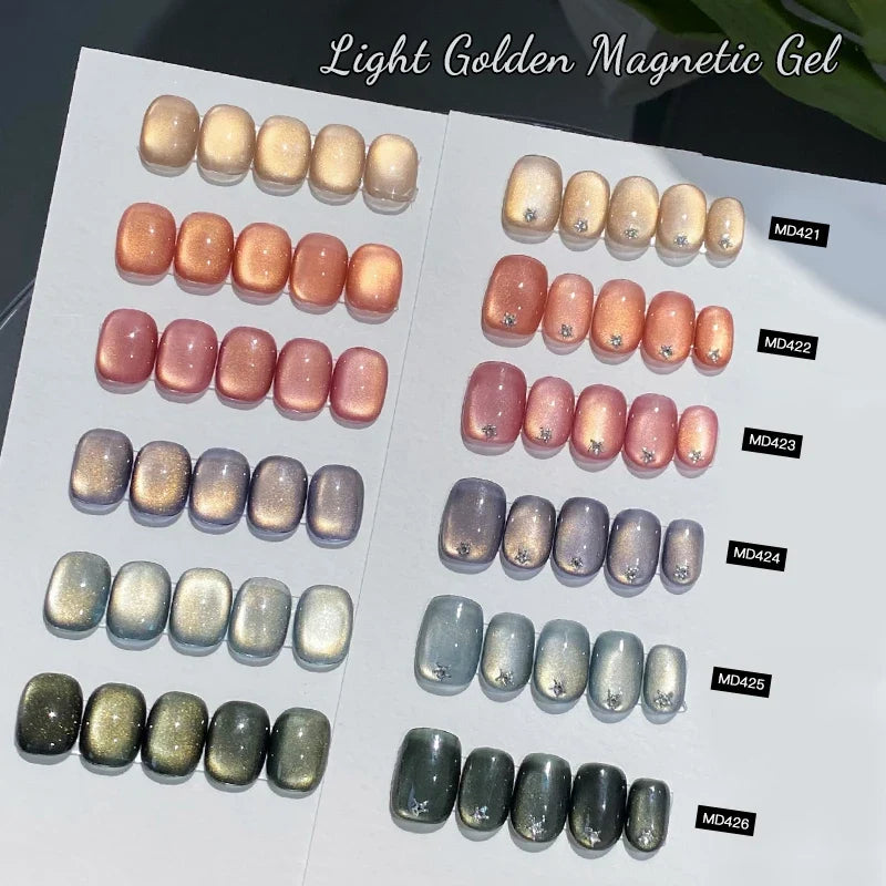 7pc Light Golden Magnetic Nail Gel Set Long Lasting for 28+ Days High-Gloss Nail Art Vernis Gel for Manicure DIY Easy to Apply Tri Light Beauty