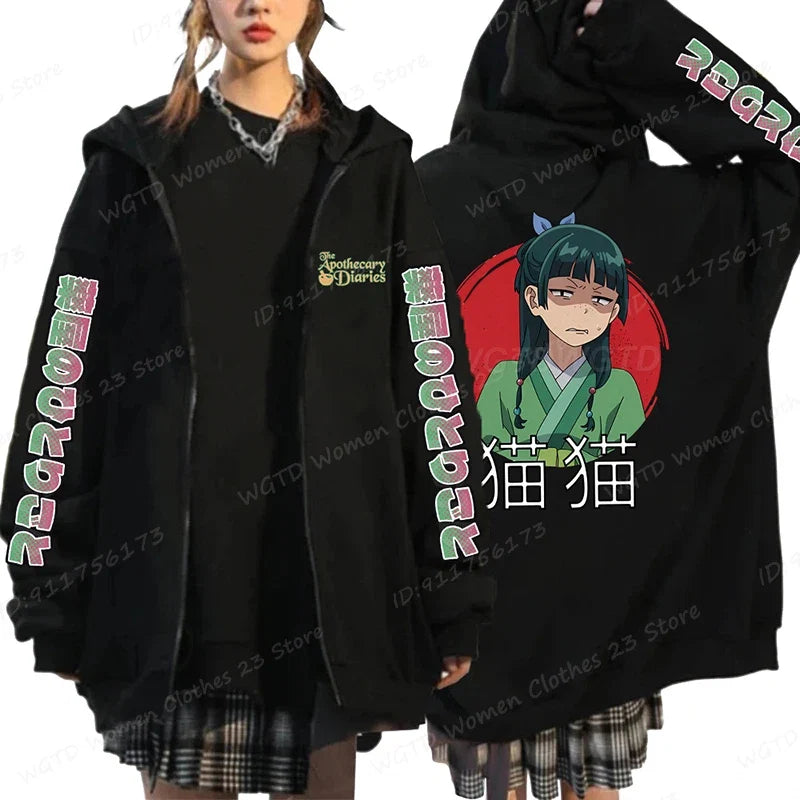 Funny The Apothecary Diaries Print Hoodies Men Women Casual Harajuku Zipper Hooded Pullovers Coat Anime Streetwear Sweatshirt LadyShow.Store