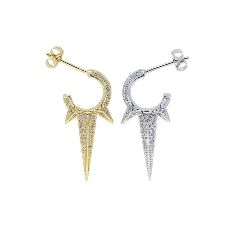 New European Fashion Women Jewelry Full Paved 5A CZ Sparking Bling Spike Geometric Earring Pi-Mart