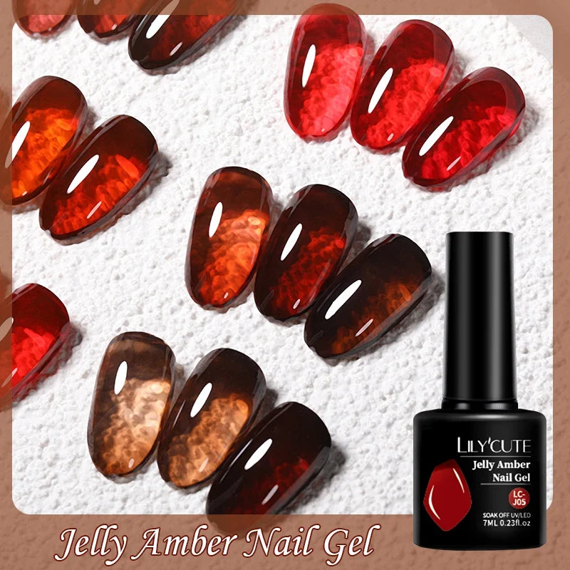 LILYCUTE 7ML Jelly Amber Gel Nail Polish Brown Crystal Translucent Dull Color Nail Art Gel Semi Permanent UV Gel Polish Varnish Tri Light Beauty