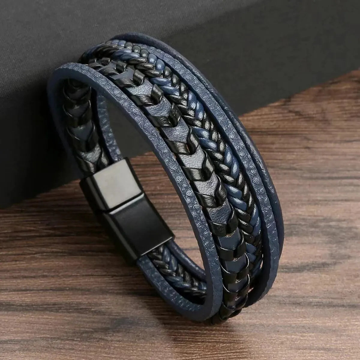 1pc Fashion Accessories MEN'S Multi-layered Vintage Leather Rope Braided Bracelet Alloy Magnetic Buckle Bracelet Pi-Mart
