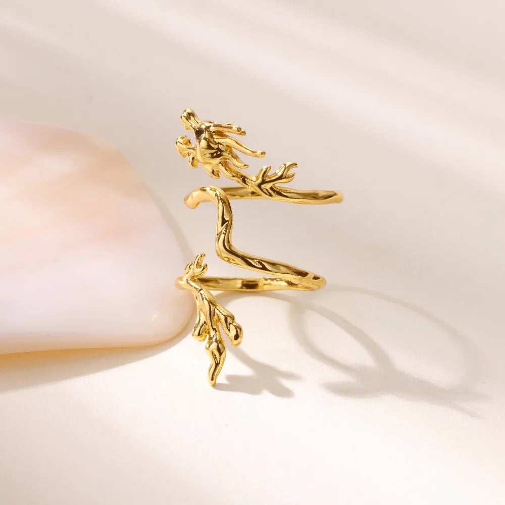 Dragon Rings For Women Gold Color Stainless Steel Punk Opening Adjustable Dragon Ring Hip Hop Jewelry Accessories Gifts Pi-Mart