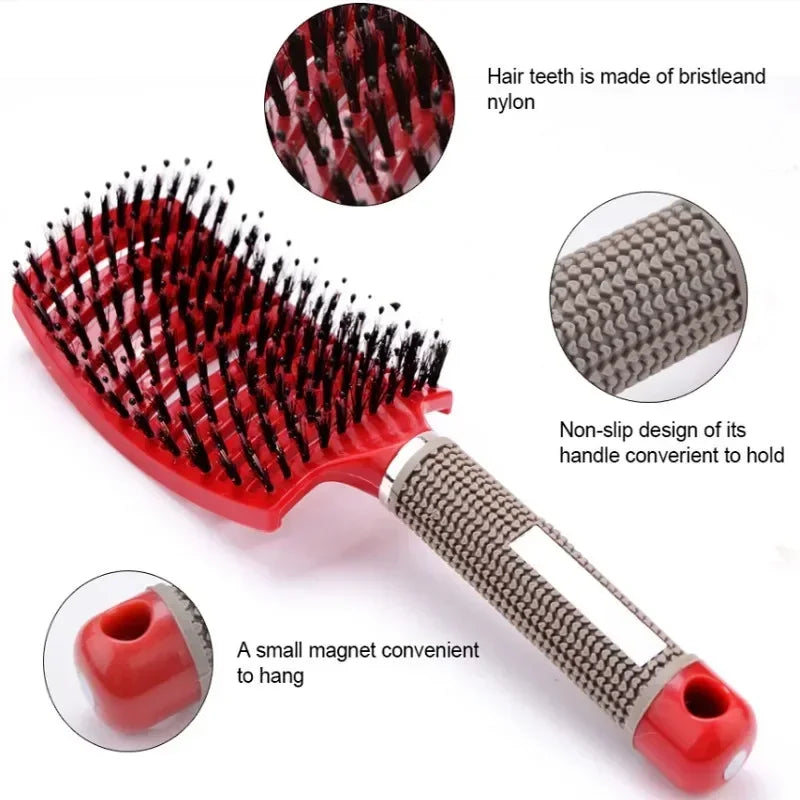 Hair Brush Exfoliating Hair Brush Bristle Women's Wet Curly Hair Comb Salon Hair Styling Tool，Special for Real Hair Wigs Pi-Mart