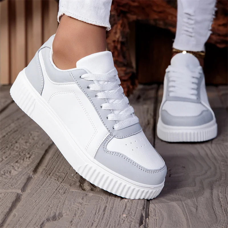 ZERJER Unisex Sneakers, New Arrival Large Size Classic Retro Men's Sports Skate Shoes, White Thick-Soled Tennis Shoes, Solid Col Pi-Mart