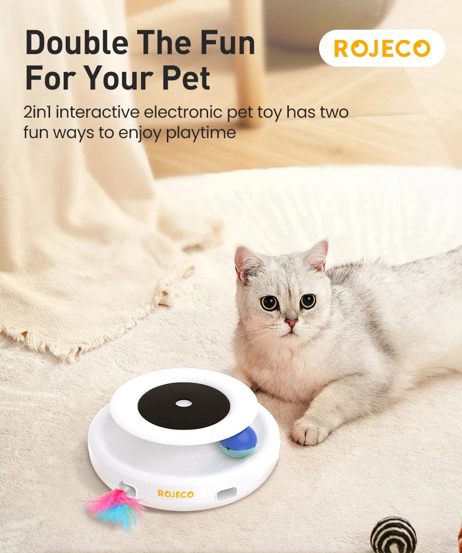 ROJECO 2 in 1 Smart Cat Toys Automatic Feather Fun Ball Toy Set For Cat Dog 5 Modes Electronic Interactive Pet Toy Accessories Pi-Mart