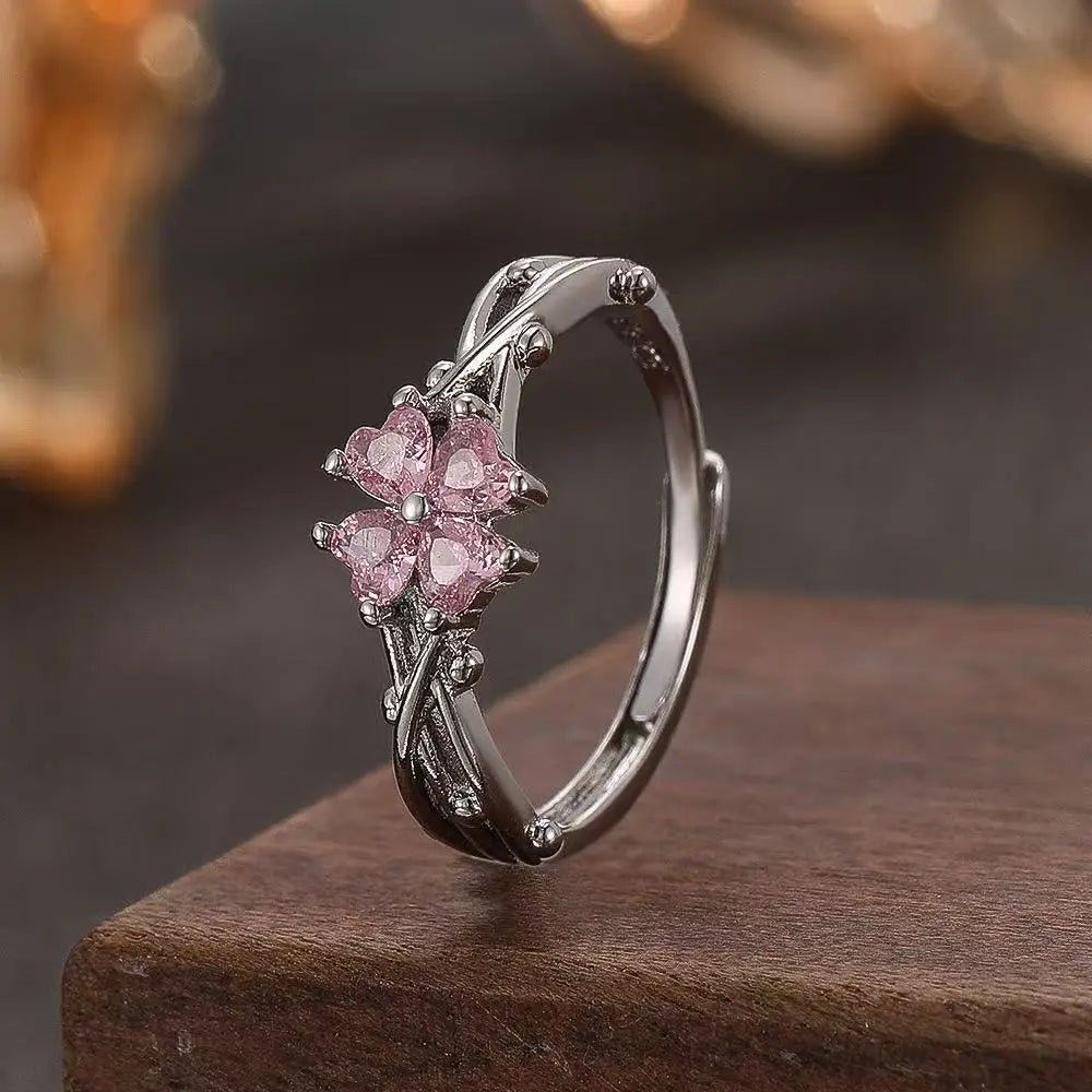 Fashion Creek Two Full Diamond Zircon Sunflower Pendants Rotating Women's Finger Rings Fashion Daily Wear Jewelry Gifts Pi-Mart