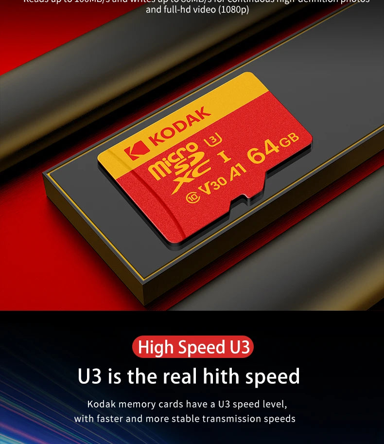 KODAK 128GB Micro SD Card U3 V30 256GB 64GB 32GB 4K High Speed TF Card for Phone Camera Drone Original TYPE-C Reader Pi-Mart