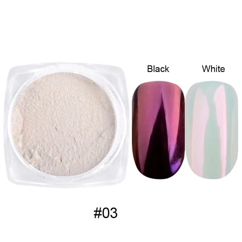 12Pcs/Set Aurora White Nail Mirror Powder 0.3g/Jar Shimmer Moonlight Chrome Pigment Dust for UV Gel Polish Manicure Decorations Tri Light Beauty