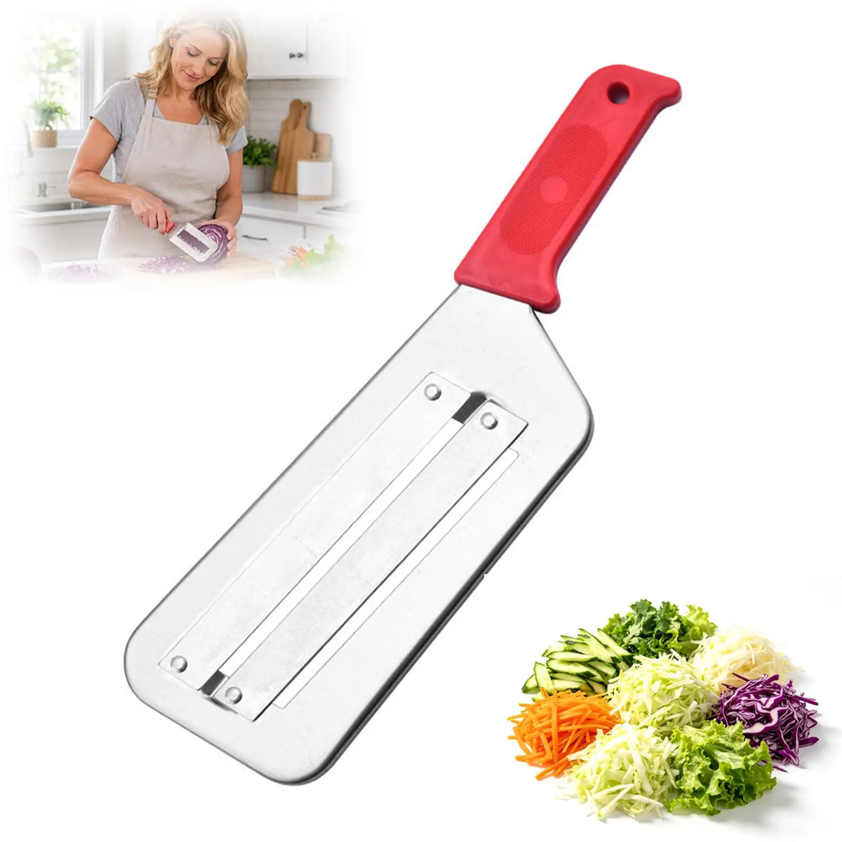 Stainless Steel Cabbage Shredder Slicer with Dual Blades, Handheld Vegetable Shredding Tool for  Salad Making Kitchen Pi-Mart