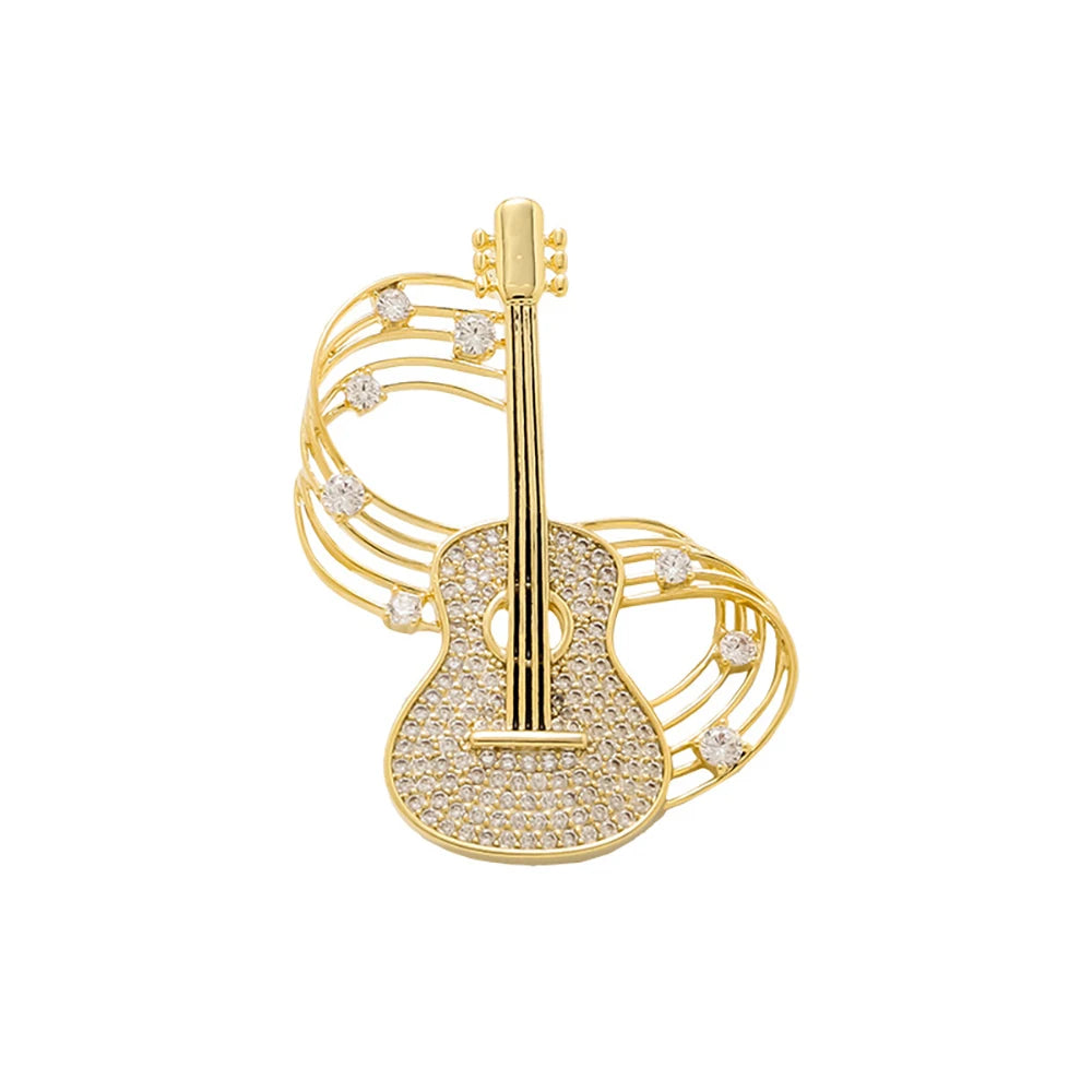 Trendy Guitar Brooch Shining Rhinestones New Unique High-end Design Creative Elegance Brooch Chest Flower Party Delicate Jewelry Pi-Mart