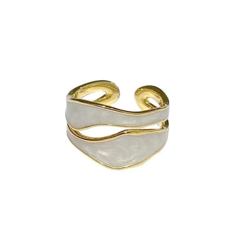 LATS Vintage White Enamel Metal Irregular Shape Geometric Open Adjustable Ring for Women Girl Fashion Jewelry Birthday Gifts Pi-Mart