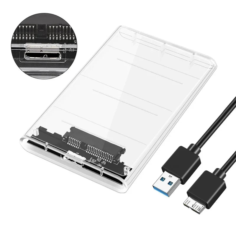 Transparent HDD Case HDD Enclosure 2.5 Inch SSD SATA To USB2.0 Type-C Adapter Portable External Hard Drive Box Tool-Free Pi-Mart