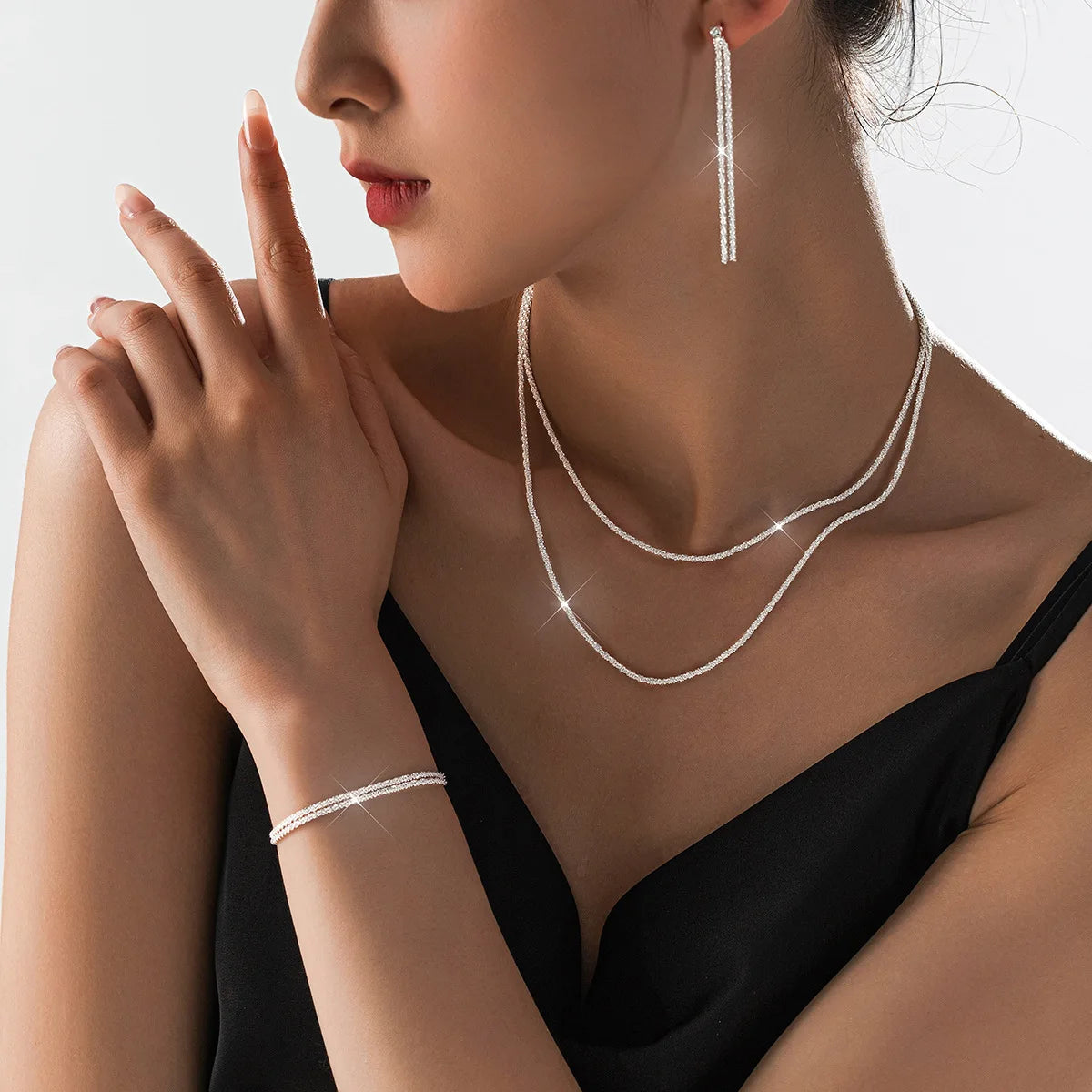 Starry Sky Sparkling Necklace, Women's Clavicle Chain Bracelet, Simple Sparkling Plain Chain, Stackable Design Pi-Mart