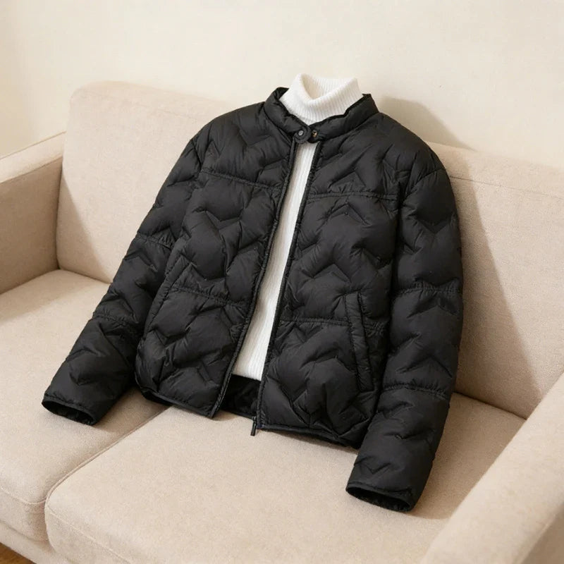 Schinteon Women White Duck Down Lightweight Puffer Quilted Jacket Stand Collar Fashion Autumn Winter Short Coat 2026 New LadyShow.Store