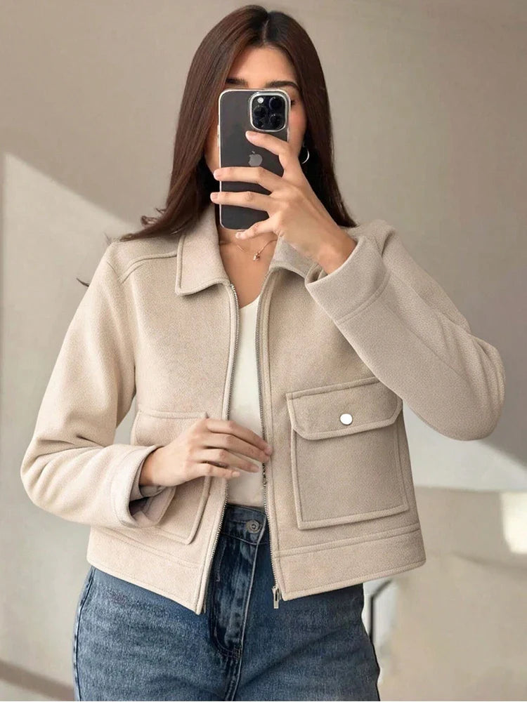 SLTNX Women's Zipper Jacket Coat New Winter Long Sleeve Pocket Outerwear Coat Short Street Elegant Women's Jacket LadyShow.Store
