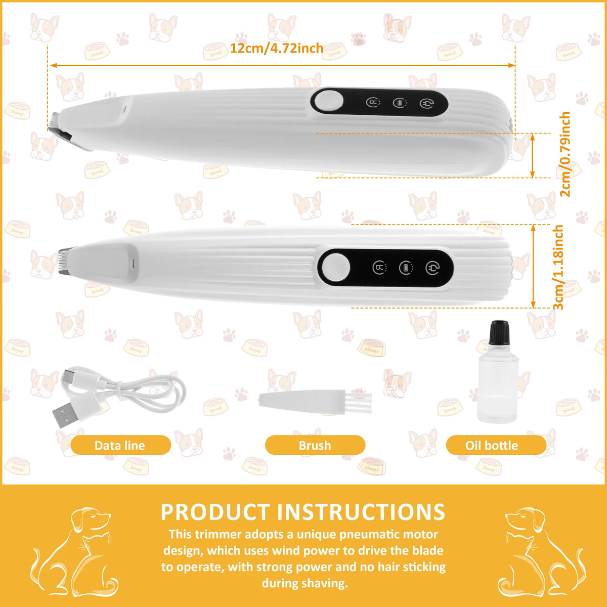 Pet Dog Paw Trimmer with LED Light Low Noise Shaver High-Speed Waterproof Dog Cat Hair Trimmer Clippers Cordless Grooming Tool Pi-Mart