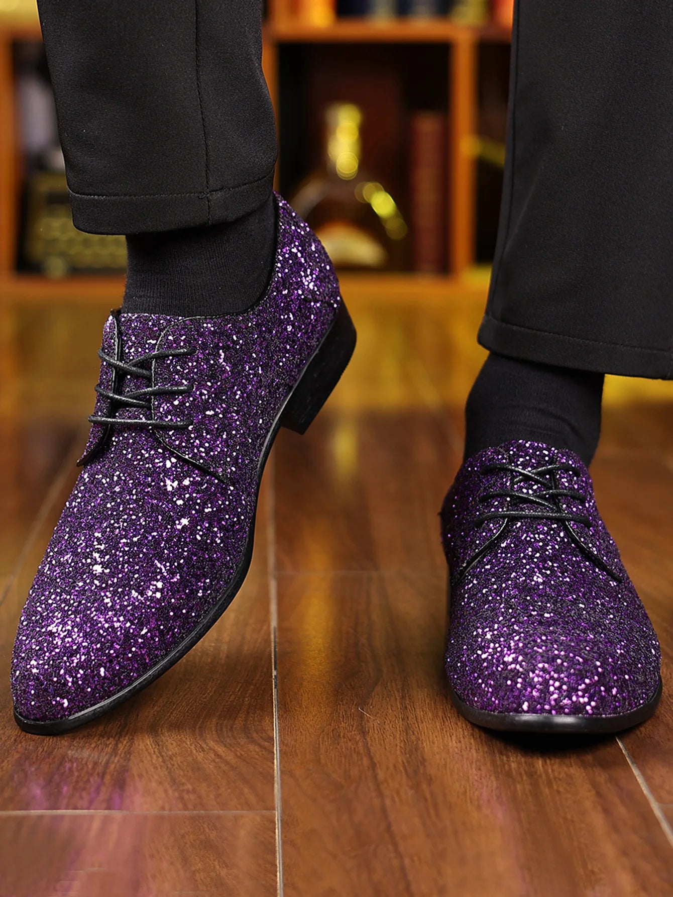Luxury Men Dress Shoes Gold Silver Sequin Wedding Shoes High Quality Lace-Up  Oxford Shoes Fashion Designer Men Flats Large Size Pi-Mart