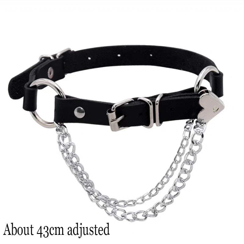Black PU Leather Punk Choker Collar Necklace with Rivets Gothic Femme Jewelry for Party Club Sexy Goth Pendientes Pi-Mart