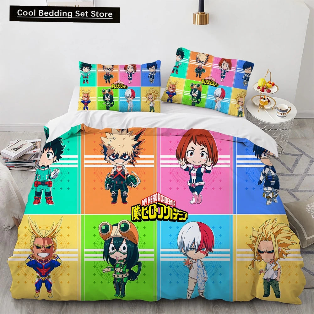 New Anime My Hero Academy Bedding Set Anime Characters Duvet Cover 3D Cartoon Polyester Quilt Cover Queen King Size Kids Boys Pi-Mart