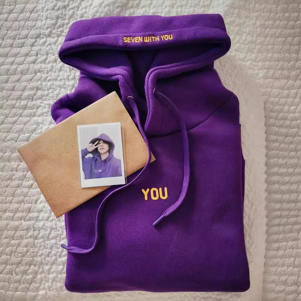 Kpop Original Hoodie Printed Seven With You 13 You Never Walk Alone Digital File Jimin Merch For Fans Card Purple Sweatshirt LadyShow.Store