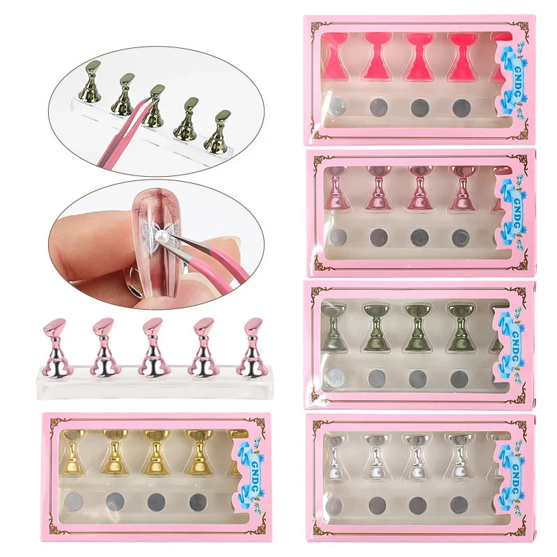 5pcs Chess Magnetic Nail Holder Acrylic Nail Tips Practice Display Stand Showing Shelf Gel Polish Display Stand Manicure Tools Tri Light Beauty