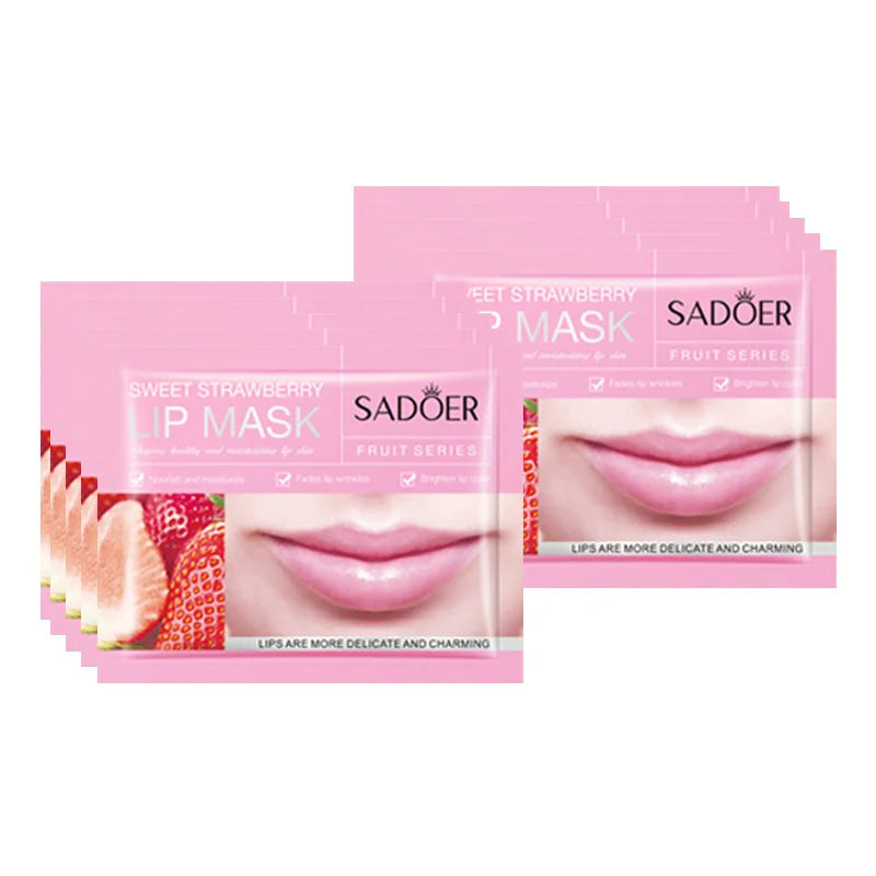 10pcs SADOER Fruits Moisturizing Lip Mask Lips Skin Care Nourishing Hydrating Crystal Collagen Gel Lip Patches Lips Plumper LadyShow.Store