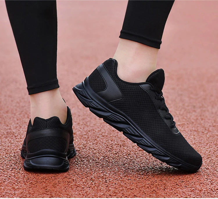 Men's Casual Sports Shoes Men's Black Mesh Breathable Running Shoes Soft Bottom Light Flat Bottom Work Shoes Pi-Mart