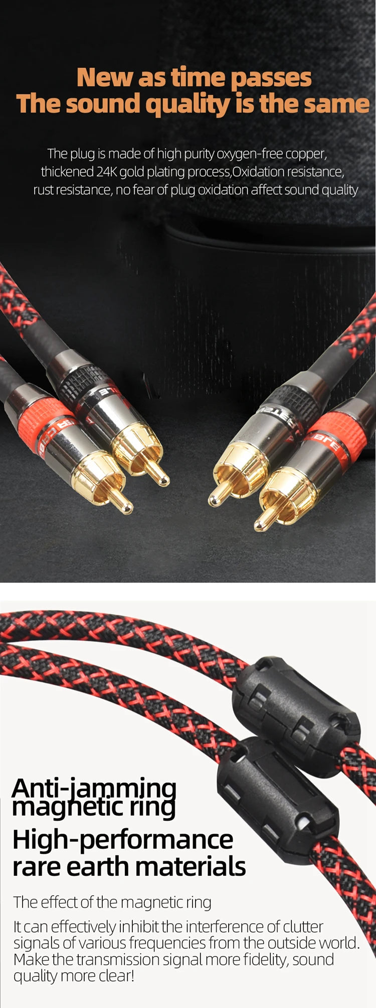 Hi-Fi Fine RCA Cable High Quality 4N OFC HIFI 2RCA-2RCA Male to Male Audio Cable Main Core Independent Shielding One Pair Pi-Mart