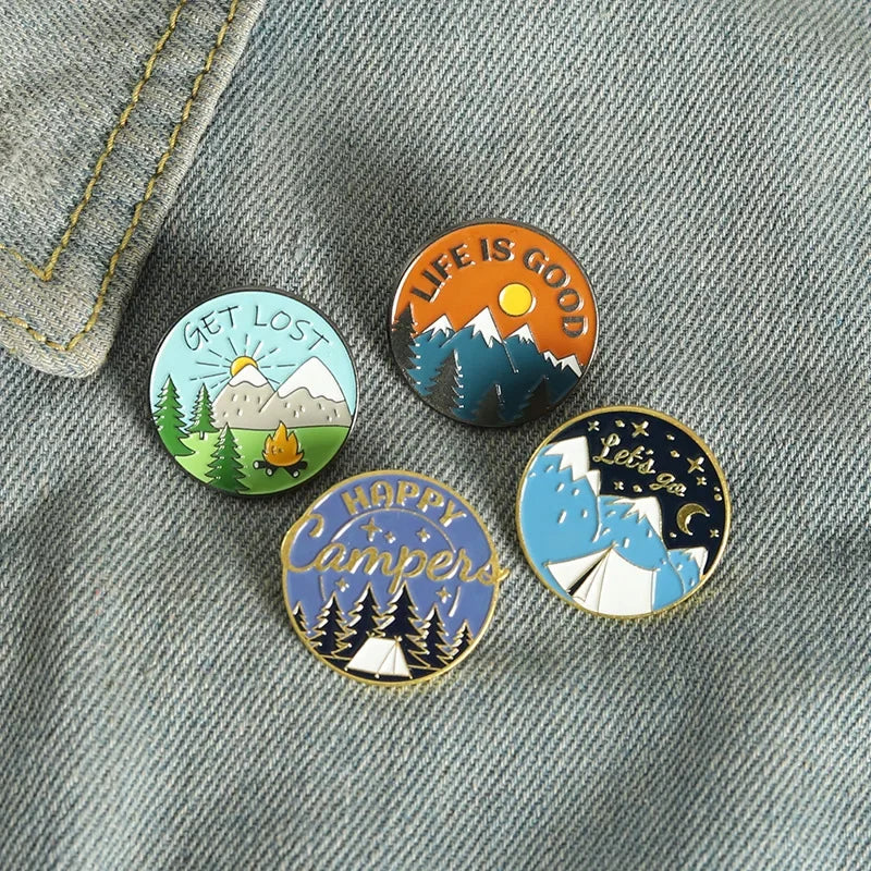 Scenic Snow Mountain Pine Tree Pattern Enamel Pin Social Power Brooch Custom Bag Lapel Shirt Badge Fun Cartoon Jewelry Gift for Pi-Mart